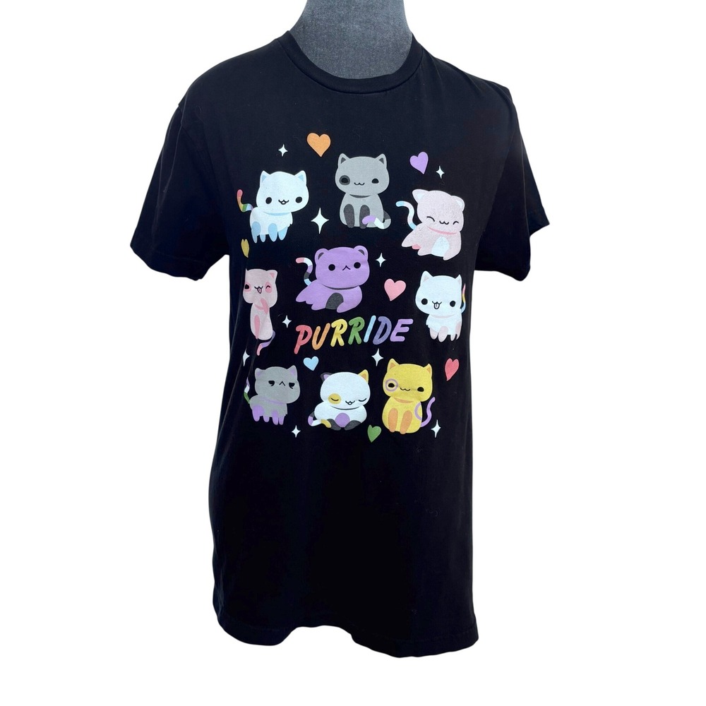 Goodie Two Sleeves Fun Fashion Purride Cat Pride Black LGBTQ Rainbow T-Shirt S